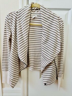 Caslon Cream and Brown Striped Open-Front Cardigan